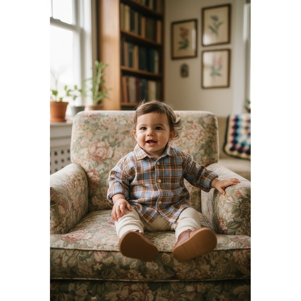 Vtg Lord and Taylor Grace Elements Boys Plaid Button-Up Shirt L/S Blue Brown 2T